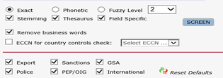 Exact search option selected and Fuzzy search criteria not selected