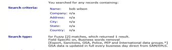 Record search criteria containing the name Bob Wilson and a search type of fuzzy