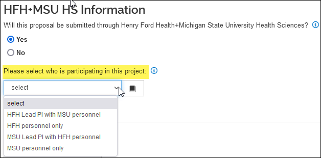image showing drop-down menu for the supplemental info form