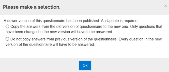 Image showing the confirmation popup window that appears after clicking the update button on the questionnaire.