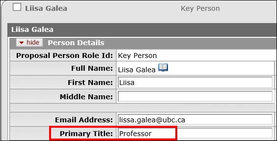 Person Details panel with the Primary Title field highlighted