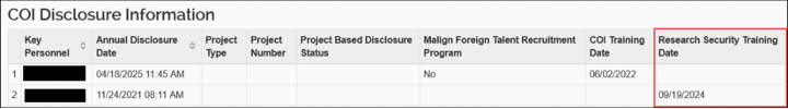 Graphic showing the new column in coi disclosure table