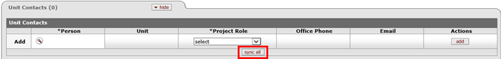 Sync all button highlighted on the Unit Contacts panel