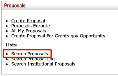 Search Proposals link under the Lists subsection of the Proposals panel