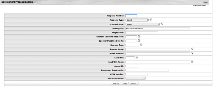 Development Proposal Lookup panel