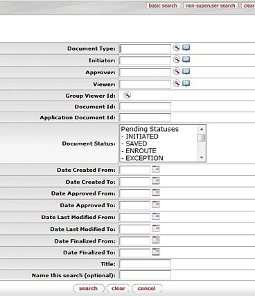 Document Search screen