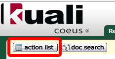 Kuali Coeus Action List button