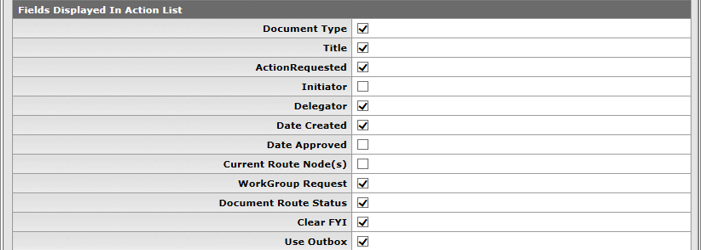 Fields Displayed in Action List