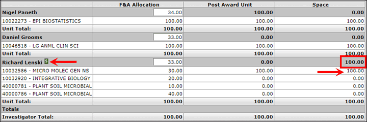 Space column amounts in the Combined Credit Split panel