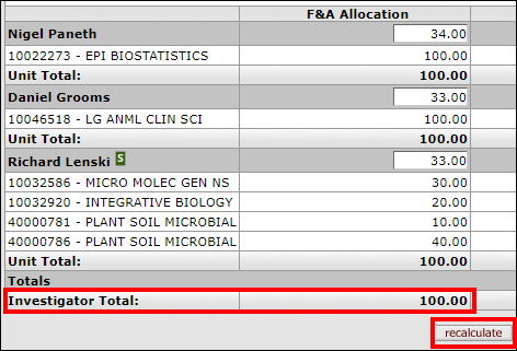 The Investigator Total field in the Combined Credit Split panel