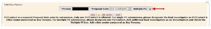 Add Key Person bubble with Multiple PI checked