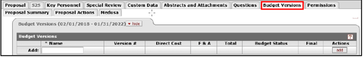 The Budget Versions Tab