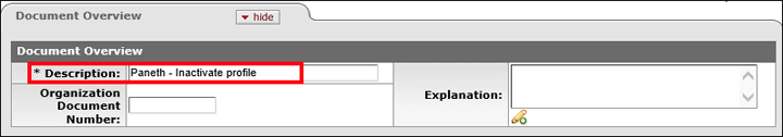 The Description field located in the Document Overview panel