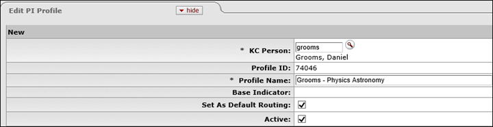 The Active field checkbox checked in the Edit PI Profile panel