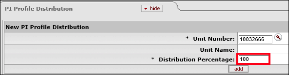 Percentage added to the Distribution Percentage field in PI Profile Distribution panel
