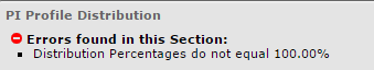PI Profile Distribution error message when credit allocated across the units does not equal 100%